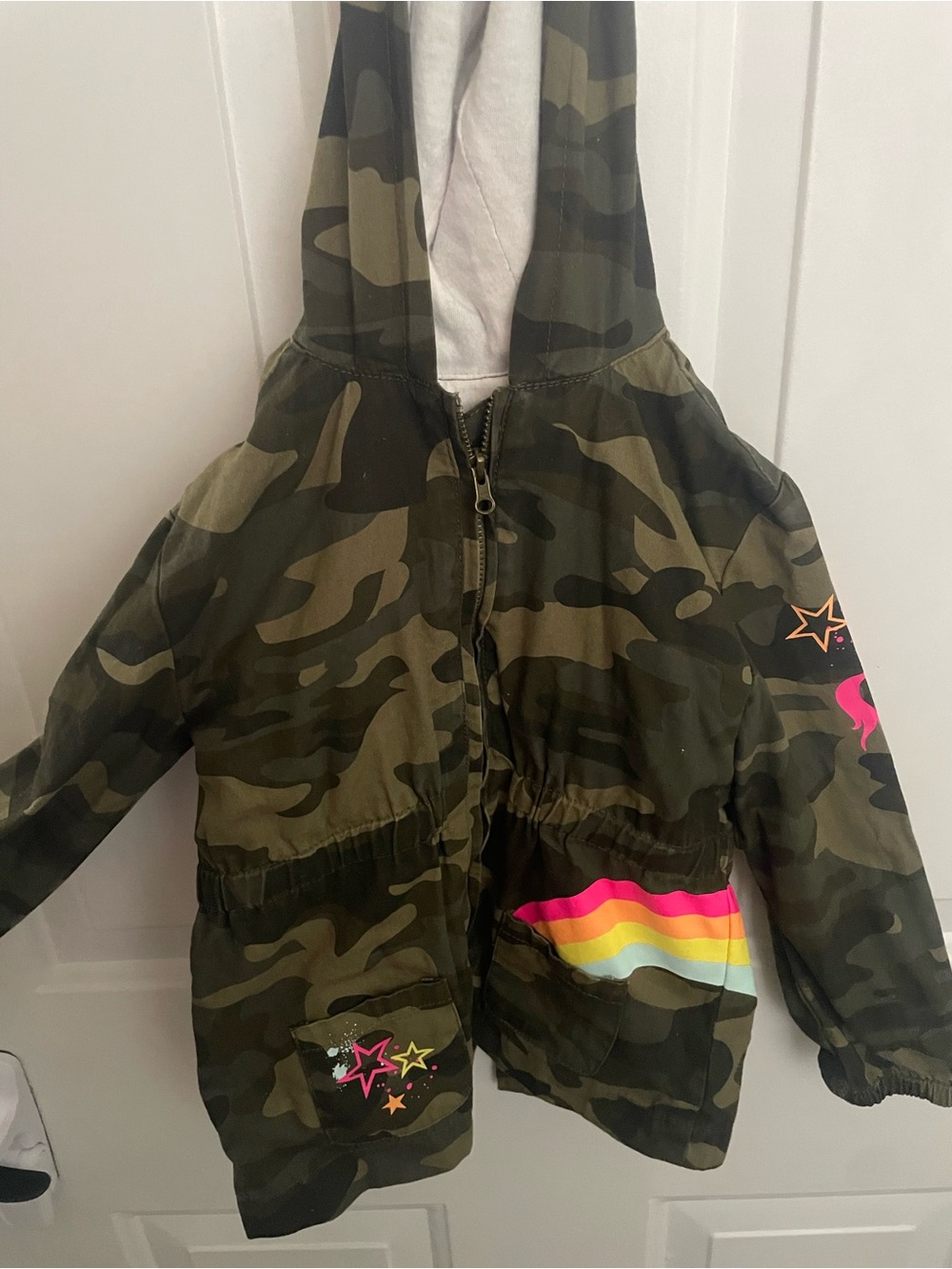 Epic Threads Girls' Camo Hooded Jacket with Neon Rainbow & Star Accents